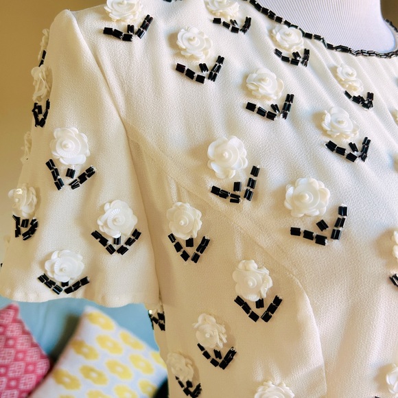 French Connection Off White Short Sleeve Beaded Bodice Dress Women’s Size 8 - Picture 6 of 12